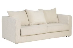 Canapé convertible 3 places en tissu velours côtelé beige avec matelas 13 cm BACIO