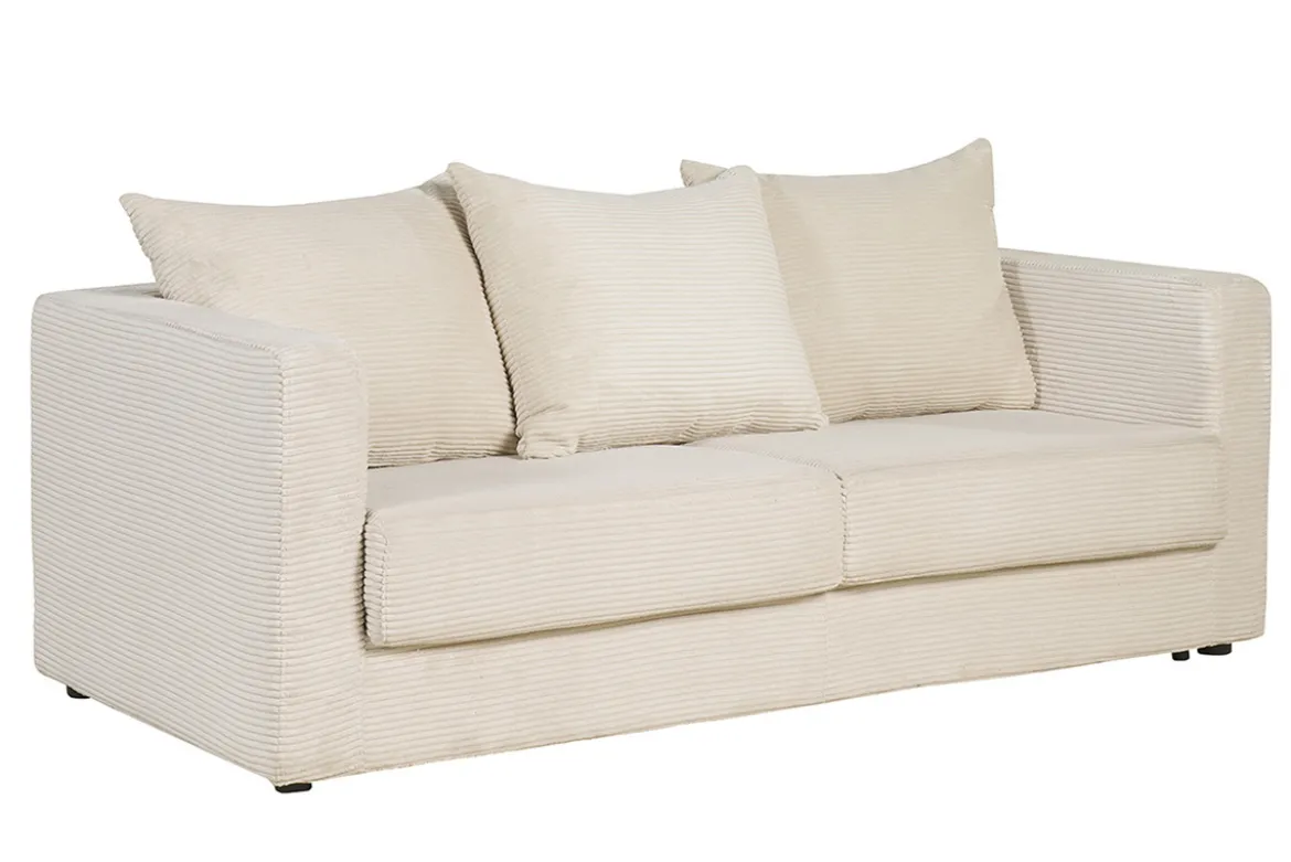 Canapé convertible 3 places en tissu velours côtelé beige avec matelas 13 cm BACIO