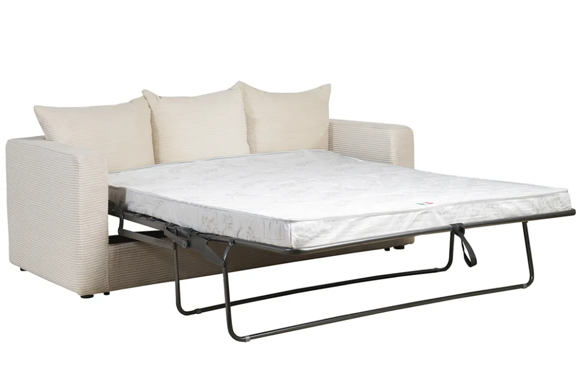 Canapé convertible 3 places en tissu velours côtelé beige avec matelas 13 cm BACIO