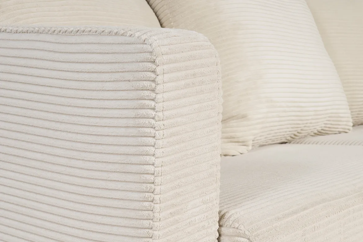 Canapé convertible 3 places en tissu velours côtelé beige avec matelas 13 cm BACIO