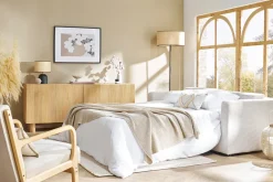 Canapé convertible 3 places en tissu velours côtelé beige avec matelas 13 cm BACIO
