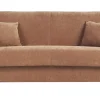 Canapé convertible 2-3 places en tissu effet velours terre brûlée et bois clair avec matelas 13 cm SKANDY