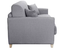 Canapé convertible 3 places en tissu gris clair et bois clair avec matelas 18 cm SKANDY