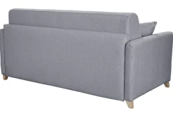 Canapé convertible 3 places en tissu gris clair et bois clair avec matelas 18 cm SKANDY