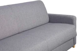 Canapé convertible 3 places en tissu gris clair et bois clair avec matelas 18 cm SKANDY