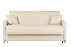 Canapé convertible 3 places en tissu beige et bois clair avec matelas 18 cm SKANDY
