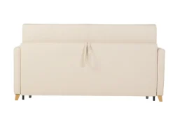 Canapé convertible 3 places en tissu beige et bois clair avec matelas 18 cm SKANDY