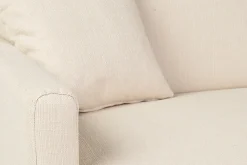 Canapé convertible 3 places en tissu beige et bois clair avec matelas 18 cm SKANDY