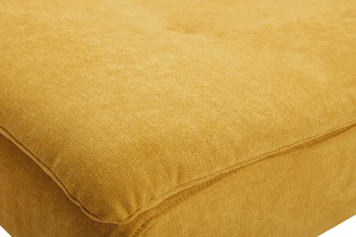 Canapé convertible 3 places en tissu effet velours jaune moutarde et bois clair SENSO