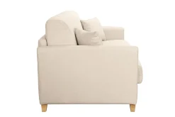 Canapé convertible 3 places en tissu beige et bois clair avec matelas 13 cm SKANDY