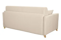 Canapé convertible 3 places en tissu beige et bois clair avec matelas 13 cm SKANDY