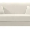 Canapé convertible 2-3 places en tissu beige et bois clair avec matelas 13 cm SKANDY