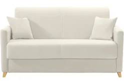 Canapé convertible 2-3 places en tissu beige et bois clair avec matelas 13 cm SKANDY