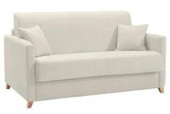 Canapé convertible 2-3 places en tissu beige et bois clair avec matelas 13 cm SKANDY