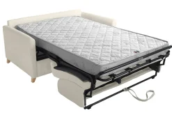 Canapé convertible 2-3 places en tissu beige et bois clair avec matelas 13 cm SKANDY