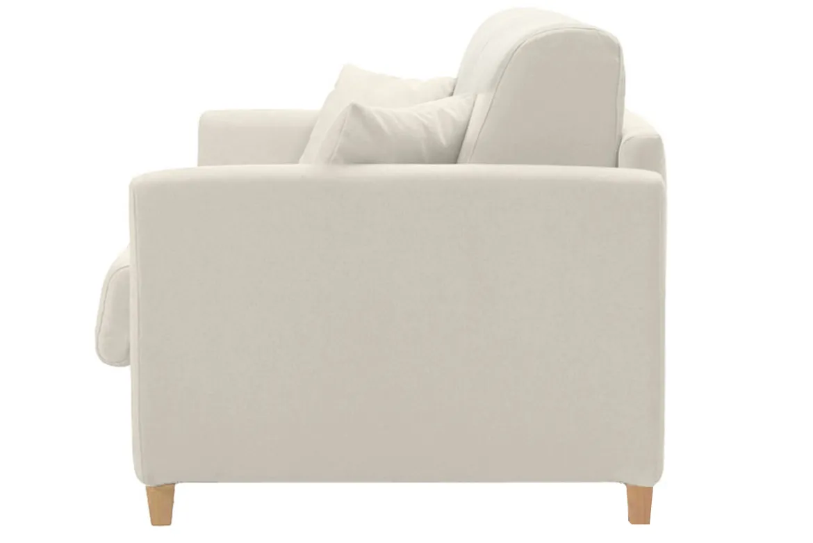 Canapé convertible 2-3 places en tissu beige et bois clair avec matelas 13 cm SKANDY