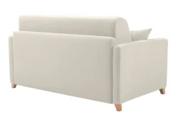 Canapé convertible 2-3 places en tissu beige et bois clair avec matelas 13 cm SKANDY