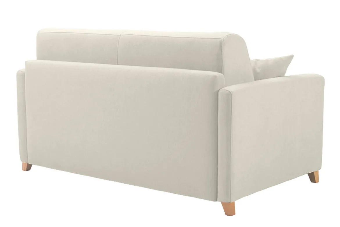 Canapé convertible 2-3 places en tissu beige et bois clair avec matelas 13 cm SKANDY