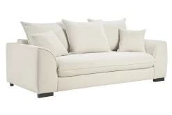Canapé convertible 3 places en tissu effet velours beige avec matelas 12 cm ARMAND