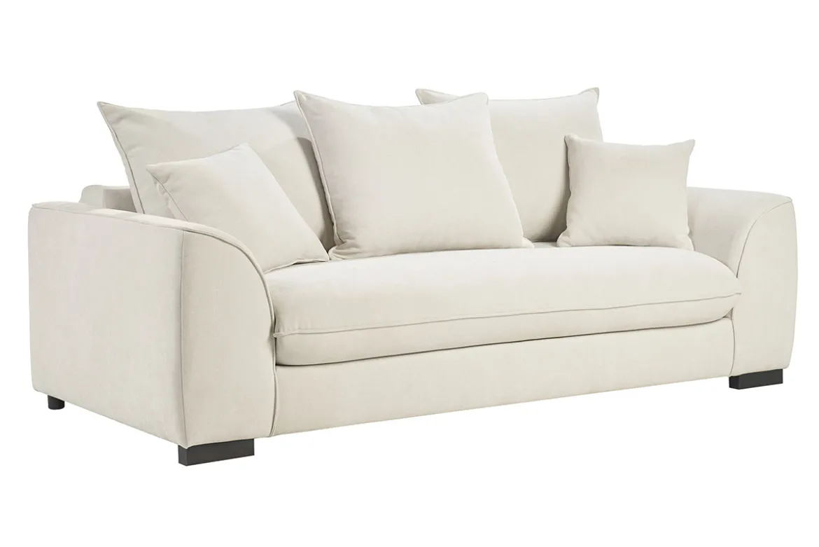 Canapé convertible 3 places en tissu effet velours beige avec matelas 12 cm ARMAND