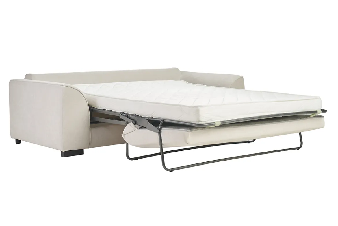 Canapé convertible 3 places en tissu effet velours beige avec matelas 12 cm ARMAND
