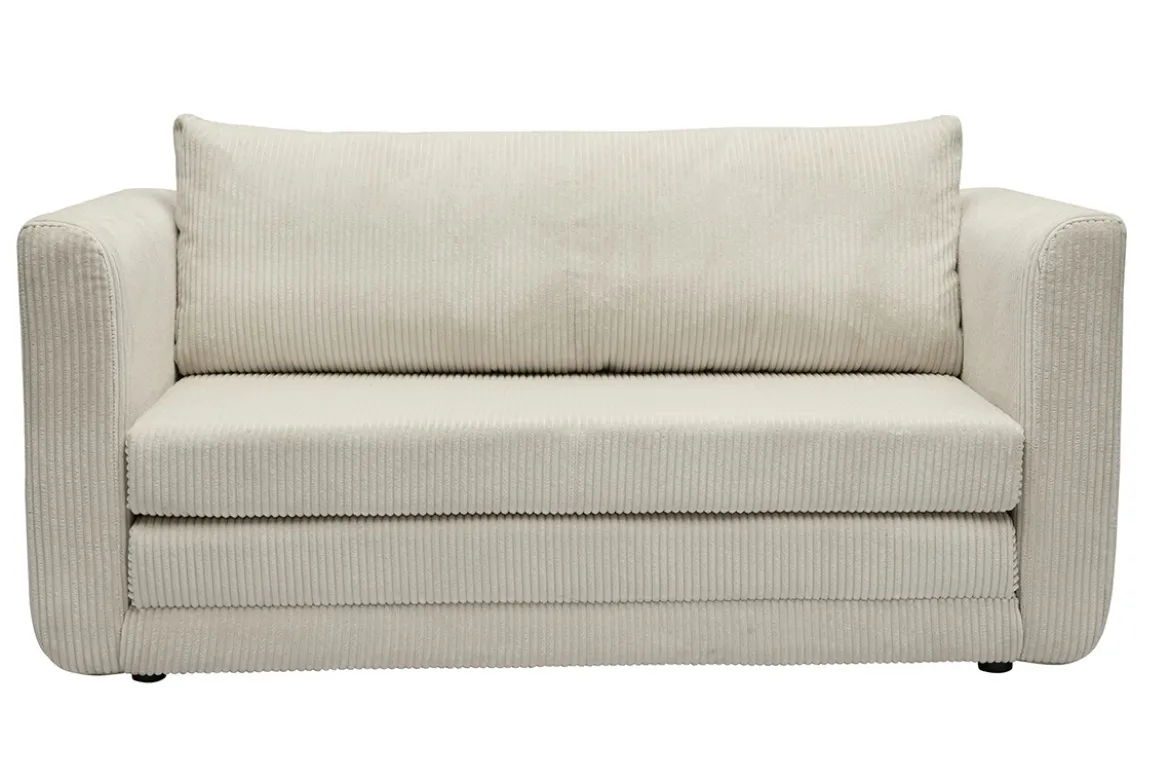 Canapé convertible 2 places en tissu velours côtelé beige LEON
