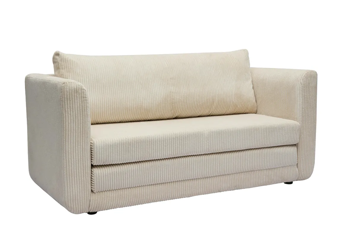 Canapé convertible 2 places en tissu velours côtelé beige LEON