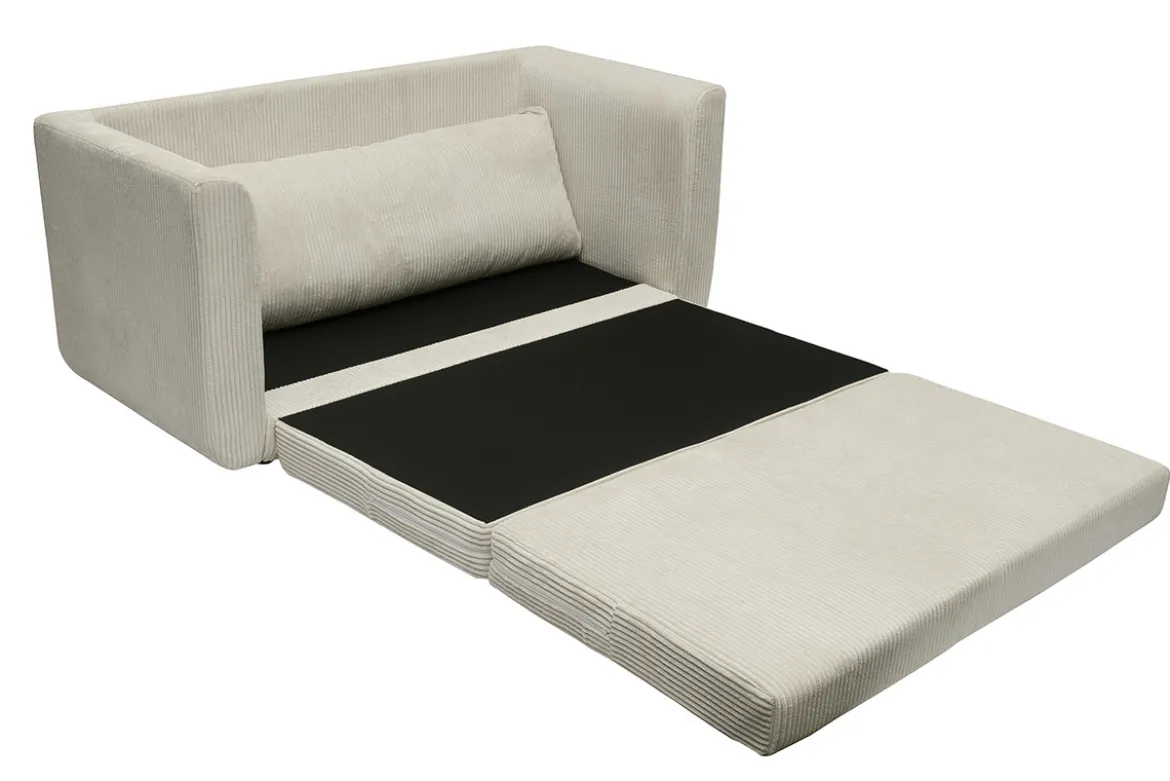 Canapé convertible 2 places en tissu velours côtelé beige LEON