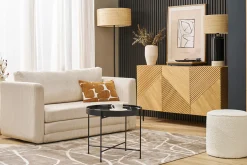 Canapé convertible 2 places en tissu velours côtelé beige LEON