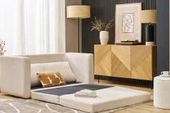 Canapé convertible 2 places en tissu velours côtelé beige LEON