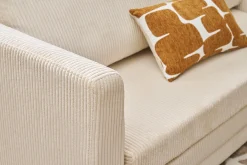 Canapé convertible 2 places en tissu velours côtelé beige LEON