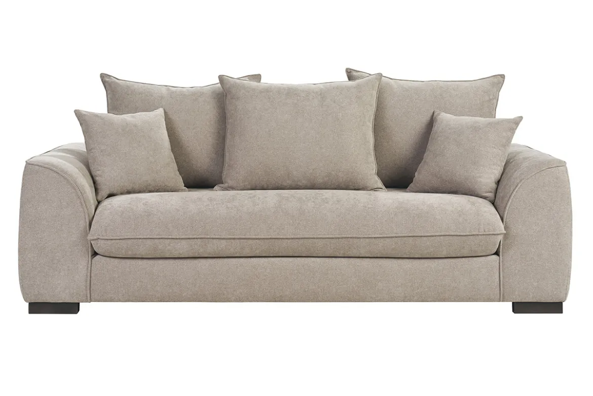Canapé convertible 3 places en tissu effet velours taupe avec matelas 12 cm ARMAND