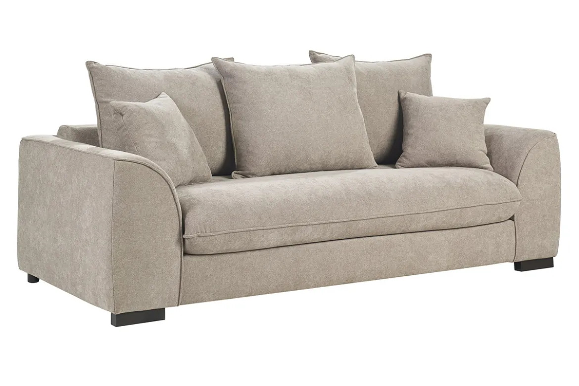 Canapé convertible 3 places en tissu effet velours taupe avec matelas 12 cm ARMAND