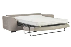 Canapé convertible 3 places en tissu effet velours taupe avec matelas 12 cm ARMAND