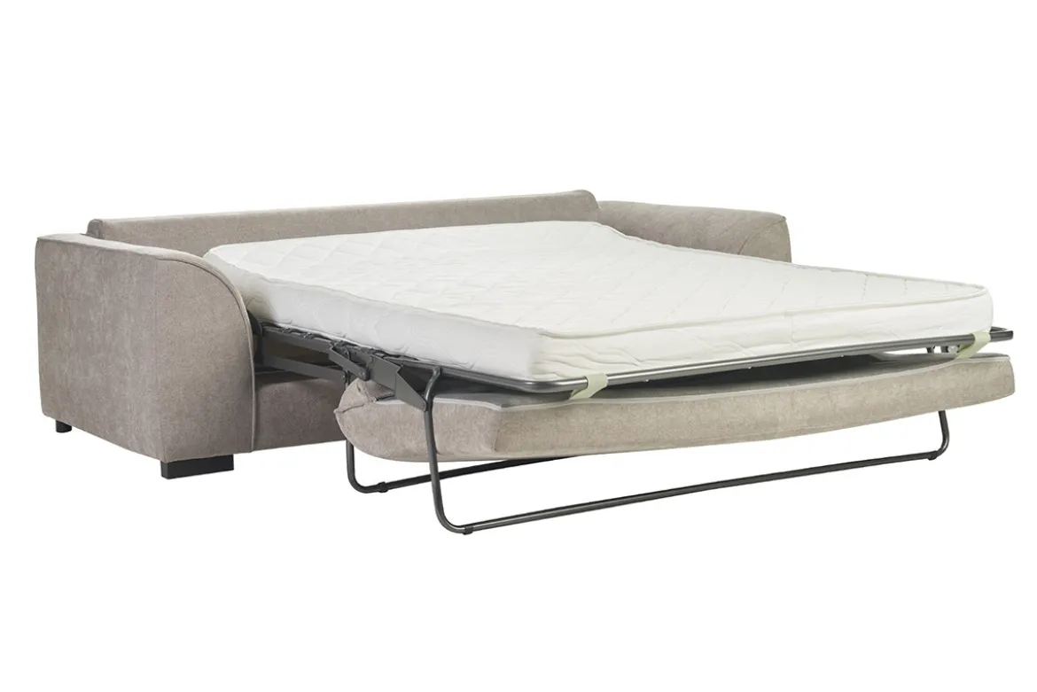 Canapé convertible 3 places en tissu effet velours taupe avec matelas 12 cm ARMAND