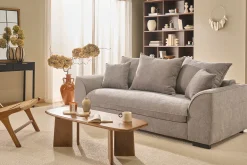 Canapé convertible 3 places en tissu effet velours taupe avec matelas 12 cm ARMAND