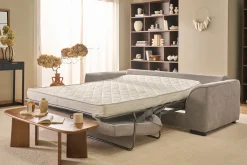 Canapé convertible 3 places en tissu effet velours taupe avec matelas 12 cm ARMAND