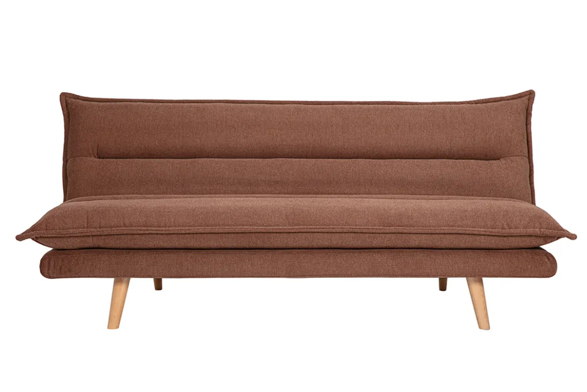 Canapé convertible 3 places en tissu chenille terre brûlée et bois clair BINGO