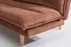 Canapé convertible 3 places en tissu chenille terre brûlée et bois clair BINGO