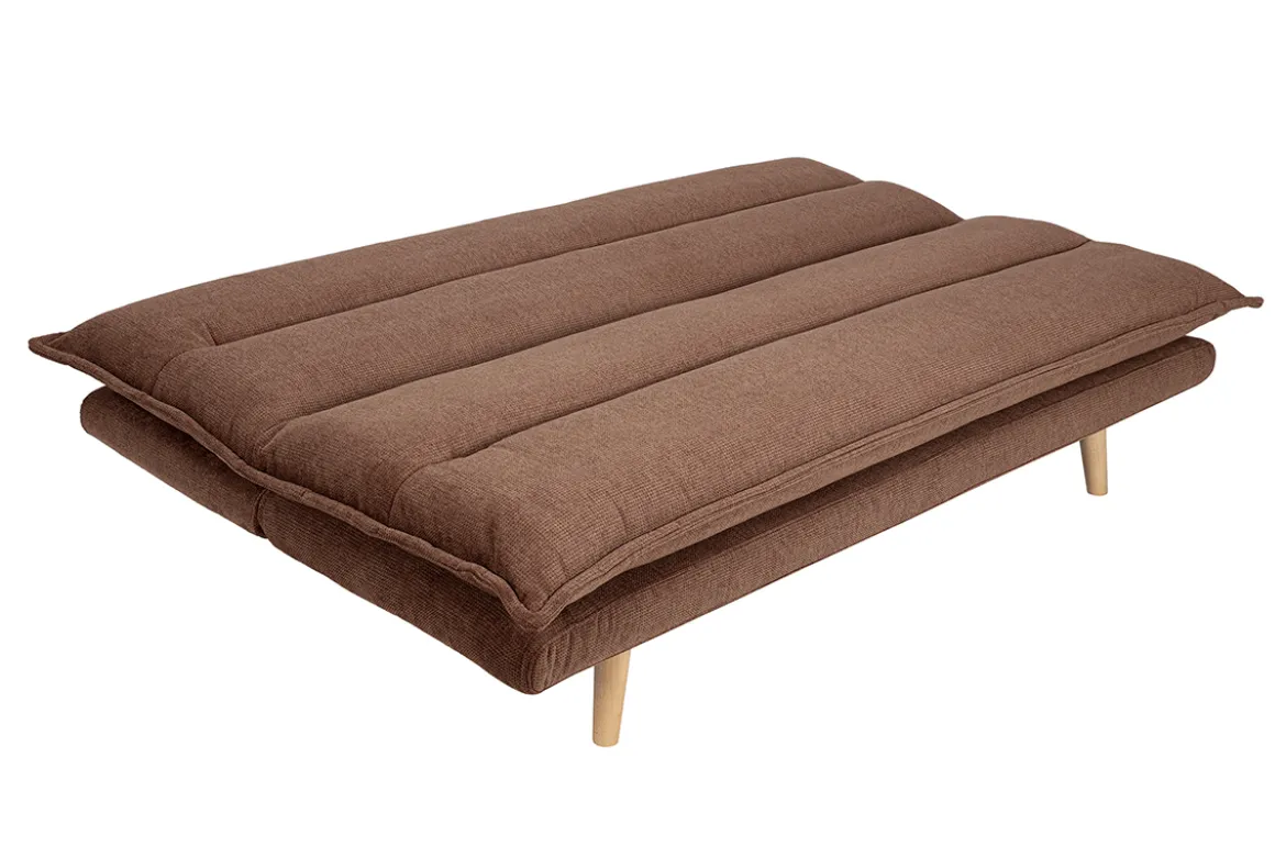 Canapé convertible 3 places en tissu chenille terre brûlée et bois clair BINGO
