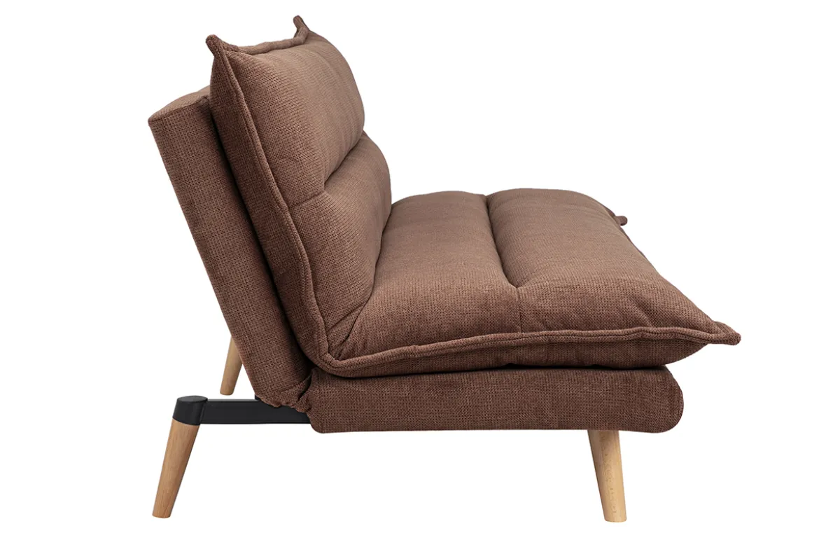 Canapé convertible 3 places en tissu chenille terre brûlée et bois clair BINGO