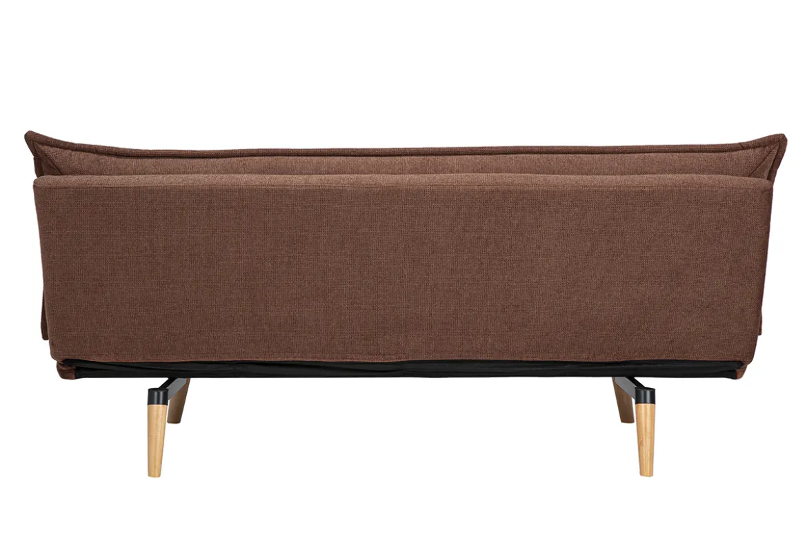 Canapé convertible 3 places en tissu chenille terre brûlée et bois clair BINGO