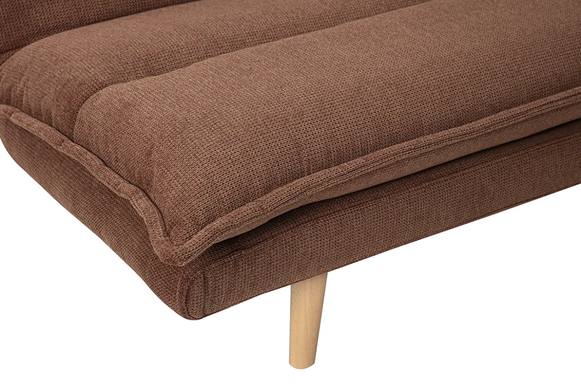 Canapé convertible 3 places en tissu chenille terre brûlée et bois clair BINGO