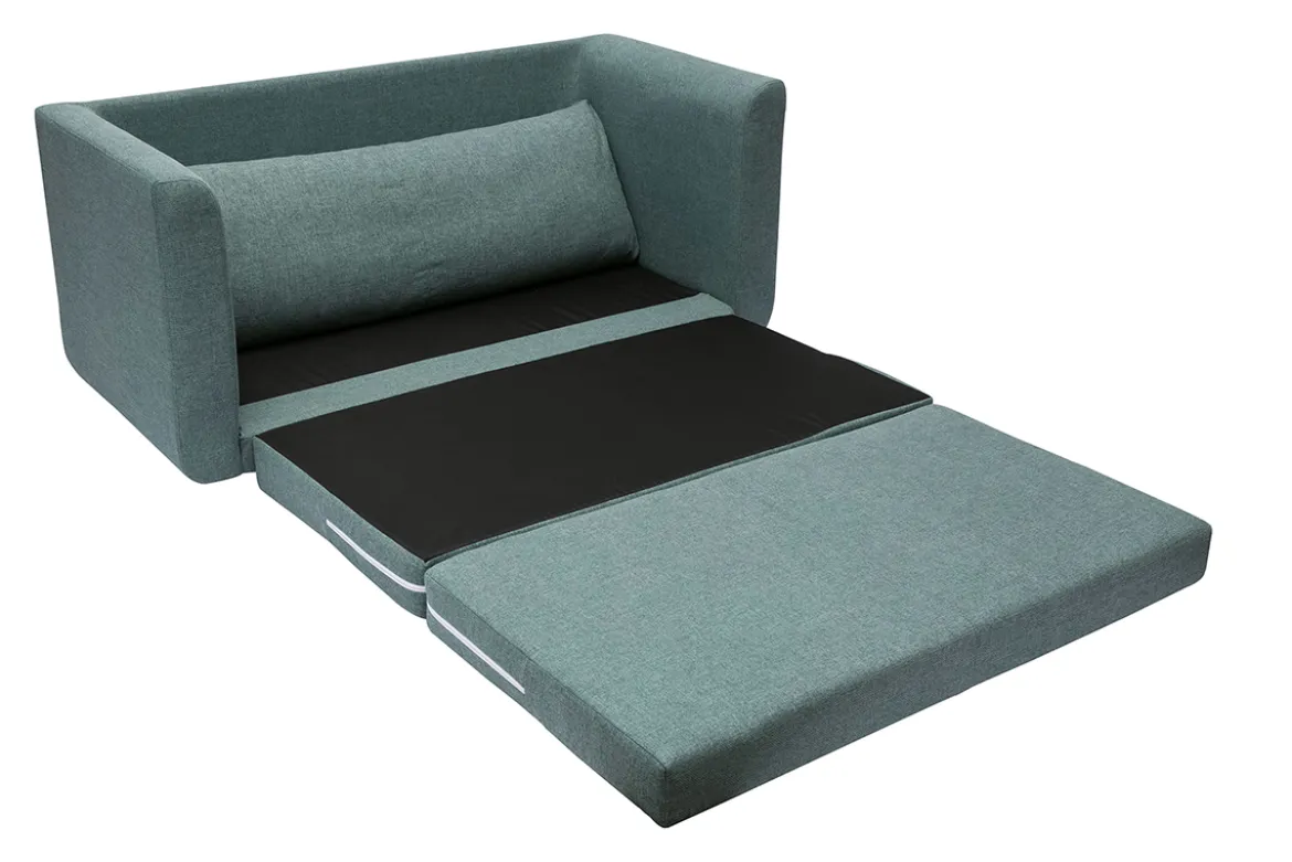 Canapé convertible 2 places en tissu vert de gris LEON