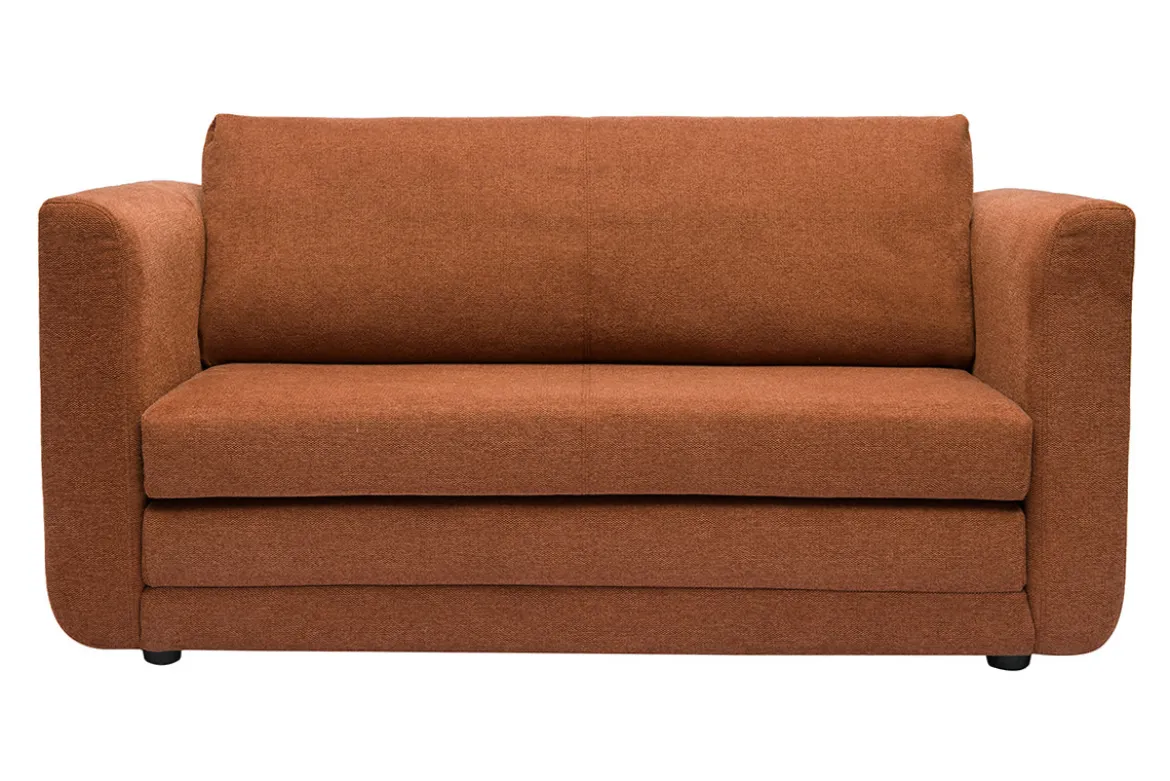 Canapé convertible 2 places en tissu effet velours texturé terre brûlée LEON