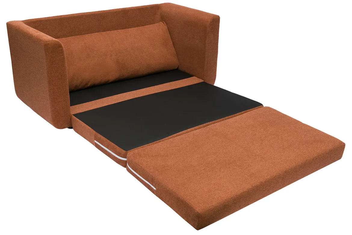 Canapé convertible 2 places en tissu effet velours texturé terre brûlée LEON