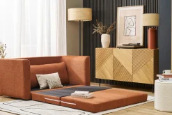 Canapé convertible 2 places en tissu effet velours texturé terre brûlée LEON