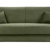 Canapé convertible 3 places en tissu chenille vert foncé et bois clair avec matelas 18 cm SKANDY