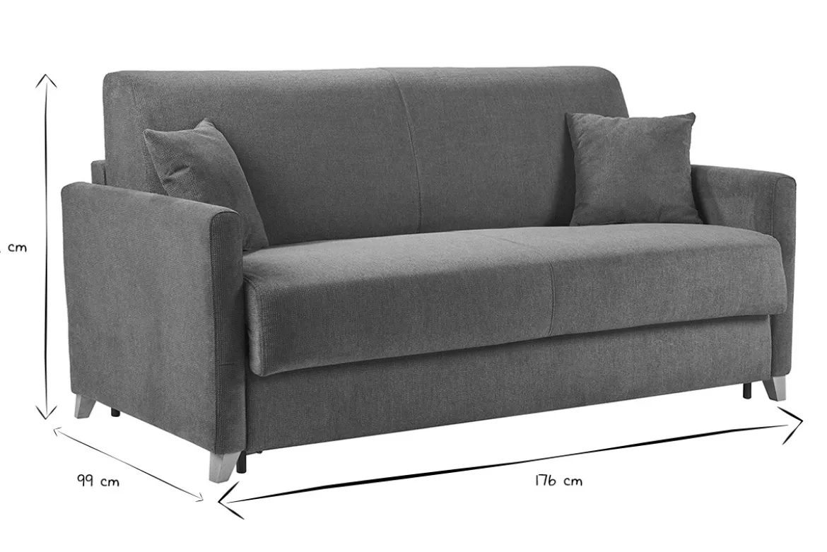 Canapé convertible 3 places en tissu chenille vert foncé et bois clair avec matelas 18 cm SKANDY