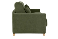 Canapé convertible 3 places en tissu chenille vert foncé et bois clair avec matelas 18 cm SKANDY